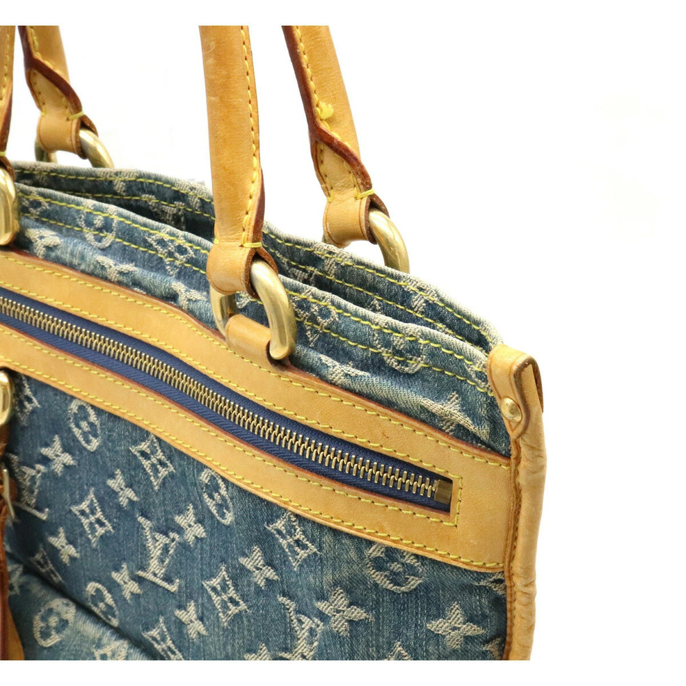 Louis Vuitton Monogram Denim Flat Shopper Tote Bag Handbag Gusset Blue - Picture 6 of 8